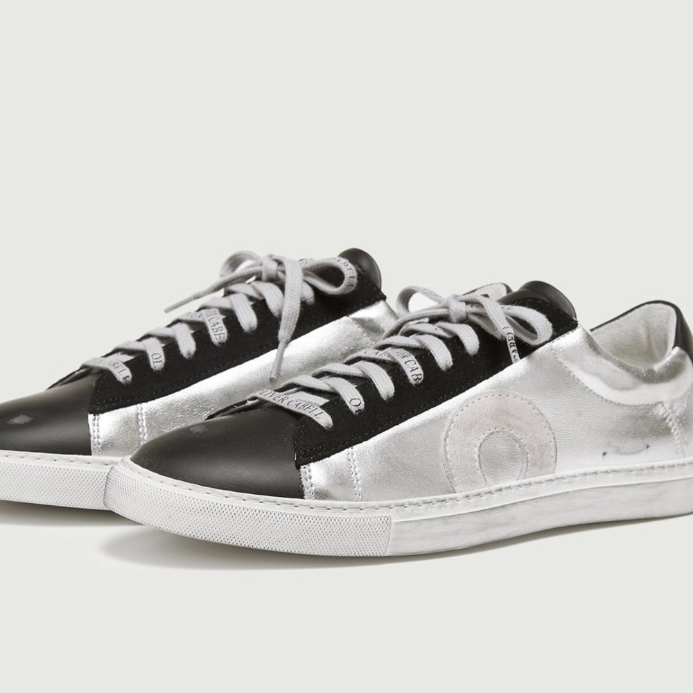Oliver Cabell Low 1 Ivy Silver Black Leather Sneakers EU 39